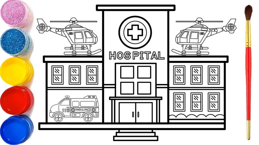 Vẽ bệnh viện và tô màu cho bé | Dạy bé vẽ | Dạy bé tô màu | Hospital  Drawing and Coloring