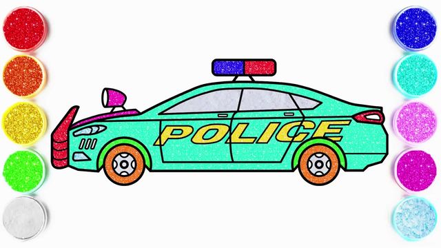 " Xe cảnh sát long lanh - Cách vẽ và tô màu"