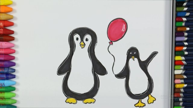 Cách vẽ chim cánh cụt và bóng bay ballo