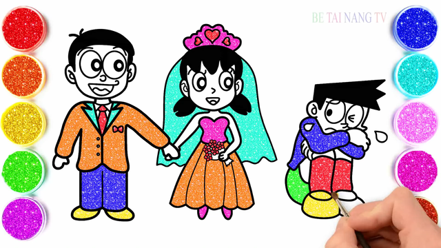 Bé vẽ và tô màu đám cưới của Nobita với Shizuka - Kidz Craft TV