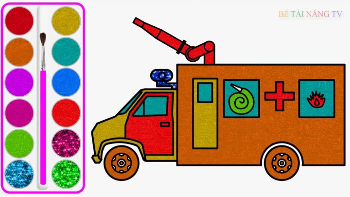 Dạy Bé Vẽ Và Tô Màu Xe Cứu Hỏa - Dạy Bé Tô Màu - How To Draw Fire Truck For  Kid