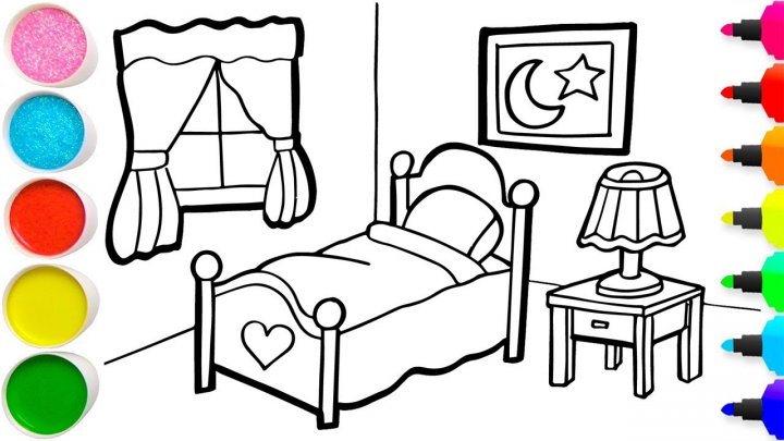 Vẽ Thật Dễ Thương | Dạy Bé Vẽ Và Tô Màu Phòng Ngủ - Cách Vẽ Và Tô Màu Phòng  Ngủ