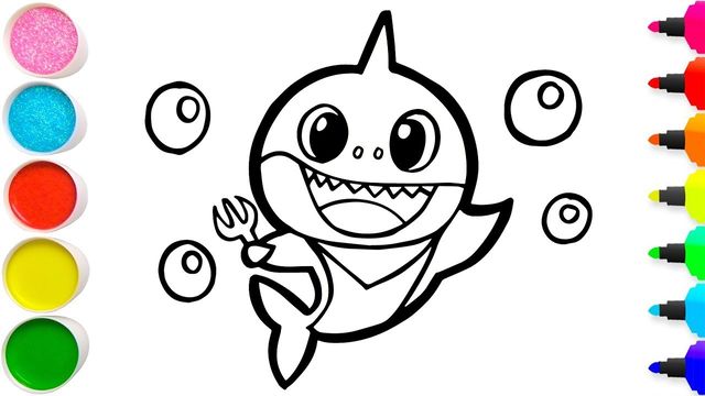 Vẽ Cho Bé Bibi | Vẽ Và Tô Màu Cá Mập - Glitter Baby Shark Drawing And  Coloring For Kids - Cara Menggambar Baby Shark.Mp4